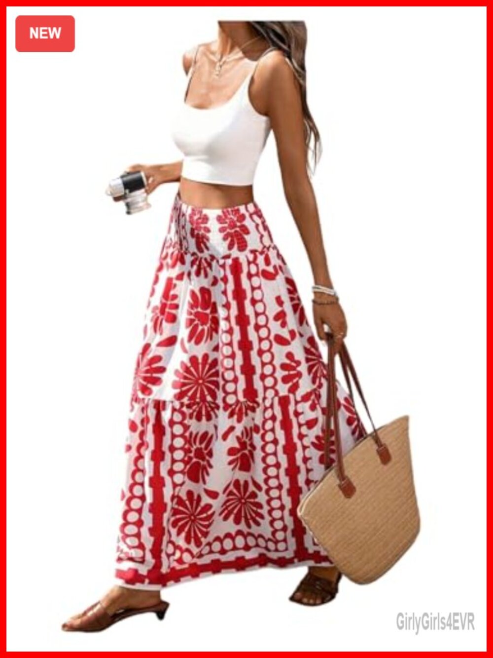 Verdusa Women's Floral Maxi Skirt High Waist A-Line Tiered Ruffle Boho Summer